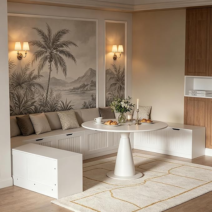 L-Shaped Bench with Storage, 2-in-1 Modular Corner Bench, Breakfast Nook Bench with Hidden Flip Top Storage, Seats 7-8 People for Dining Room & Small Kitchen