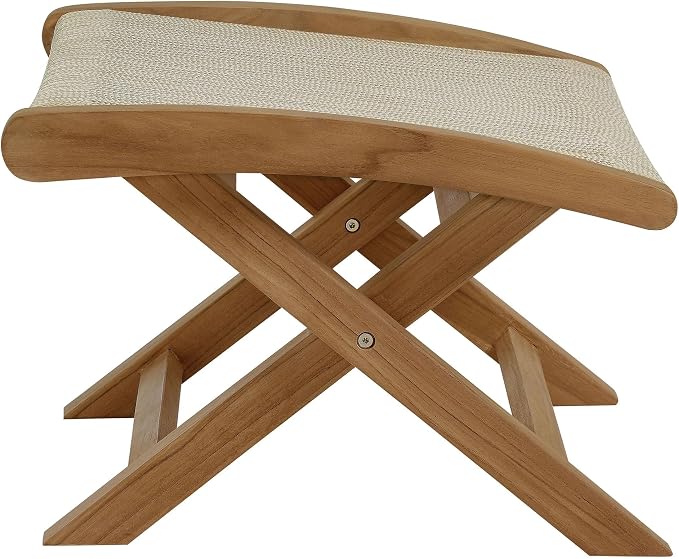 Modway Vienna Outdoor Patio Teak Wood Folding Ottoman in Natural Natural
