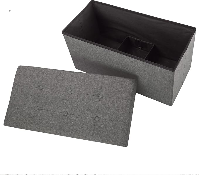 Lavish Home Folding Storage Ottoman - 30-Inch Folding Tufted Footrest, Linen Chest, or Bench with Removable Bin for Living Room, Bedroom, or Dorm (Dark Gray)