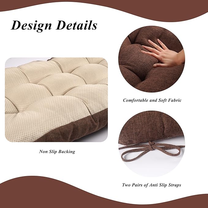 Bench Cushion for Indoor Furniture 48x19 inch Rectangle Bench Seat Cushion for Bay Window Entryway Bench Thick Textured Chair Cushion with Non-Slip Backing 1 Pack, Coffee