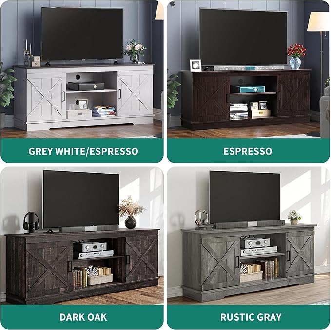YITAHOME Farmhouse TV Stand for 65 Inch TV, Mid Century Modern Entertainment Center with Double Barn Doors, Rustic TV Media Console TV Cabinet for Living Room, Dark Oak