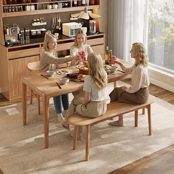 DONGMUWUEJEE 100% Solid Wood Dining Bench, Wood Bench for End of Bed with Rounded Corners, Entryway Benches for Farmhouse, Kitchen, Living Room and Plant Stand (Natural, 39.4" D x 11.8" W x 19.7" H)
