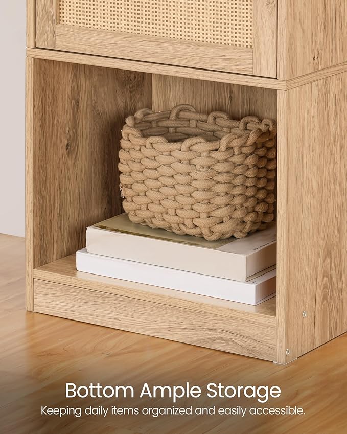 CHOEZON Rattan Nightstands Set of 2 with Charging Station, Boho Nightstand, Rattan Bedside Tables with Drawer, Storage Side Table with 2 USB Ports, Bedroom, Natural MBZ01UP2WO