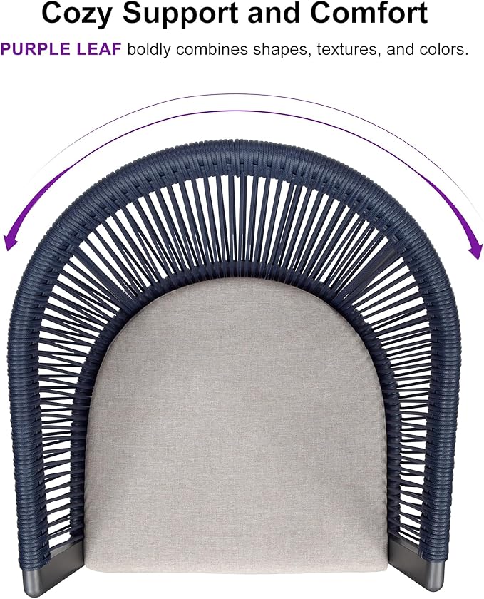 PURPLE LEAF Outdoor Dining Set for 4 All-Weather 5 Pieces Patio Aluminium Dining Table and Rope Weave Chairs Included Cushions for Backyard Deck Indoor Decor Kitchen Patio Furniture Set Gray and Navy