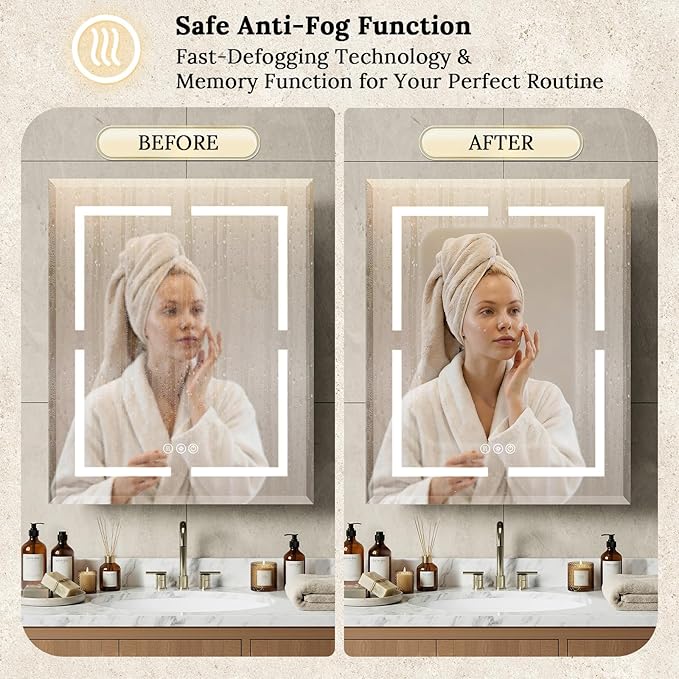 16"X24" Bathroom Medicine Cabinet with Mirror, LED Lighted Medicine Cabinet with Anti-Fog, 3 Colors Temperature Stepless Dimmable, Metal Cabinet for Storage and Mordern Decor, Black
