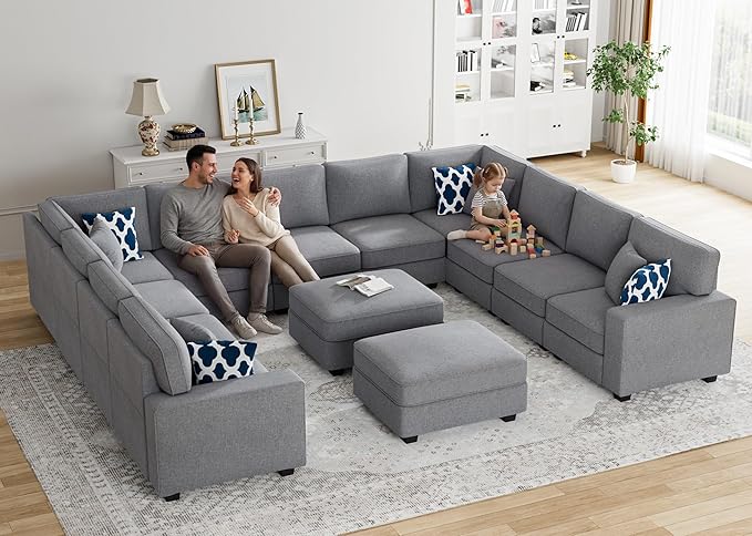 Legend Vansen Oversized Modular Sectional Sofa,U/L‑Shaped Reversible Couch with Ottoman,Deep Seat Plush Polyester Sofa for Living Room,13‑Seater,Dark Grey