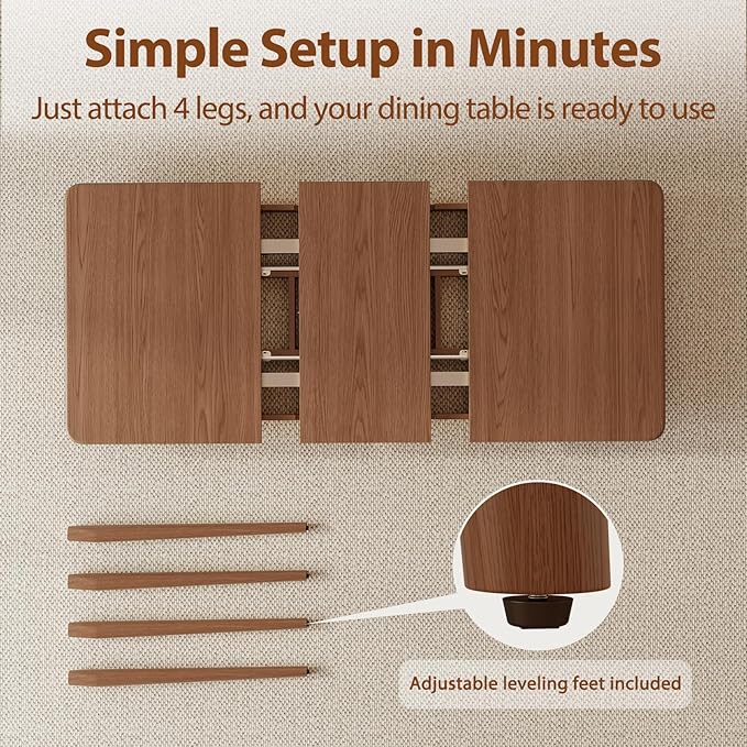 Muwuele Solid Wood Extendable Dining Table for 4-8 People with Seamless Extension from 47.2 to 63 Inches, Easy Assembly, Expandable Tables for Small Spaces, Dining Room, Kitchen, Living Room, Walnut