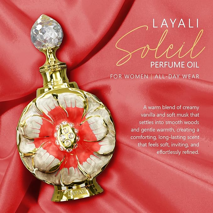 Swiss Arabian Layali Soleil – Arabian Perfume Oil Fragrance with Vanilla, Coconut and White Musk – Luxury Products From Dubai – Long Lasting & Addictive Parfum – Arabic Perfume Oil for Women (0.5 oz)