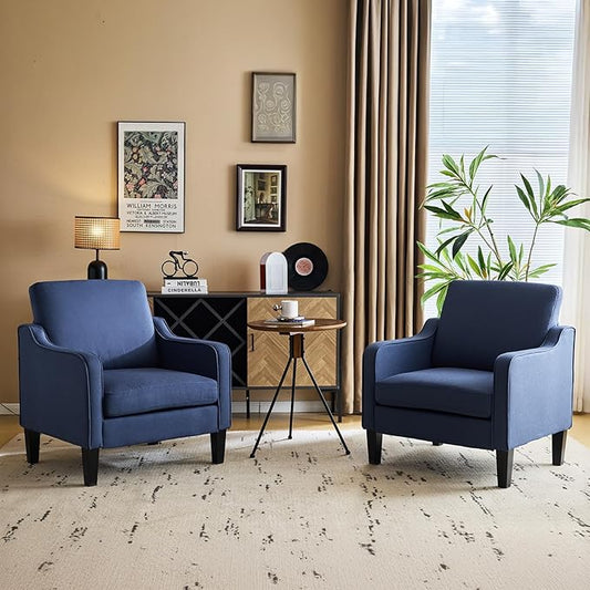 VINGLI Modern Accent Chairs Set of 2, Blue Living Room Chairs Comfy Armchair for Bedroom, Upholstered Sofa Chair Reading Chair for Small Spaces, Apartment, Waiting Room