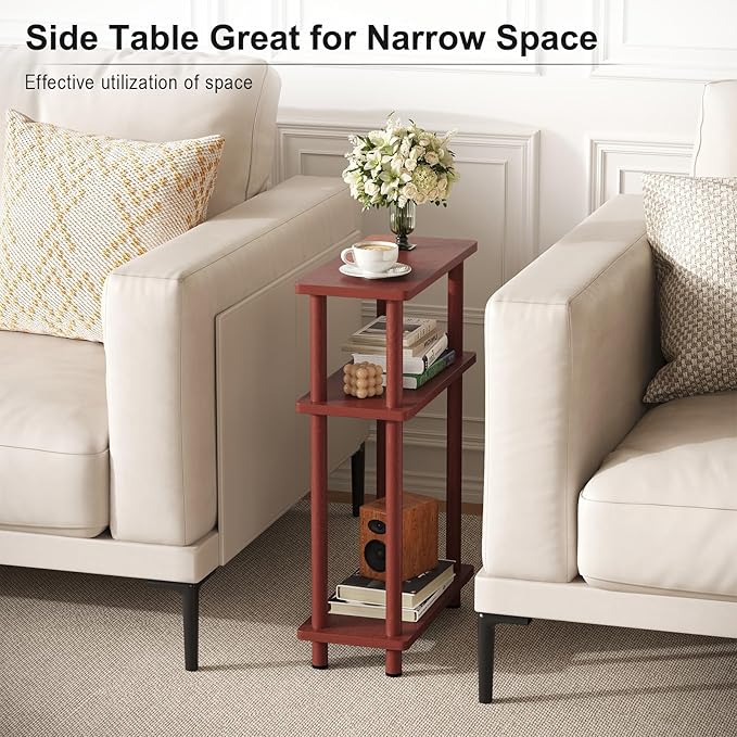 Apicizon 3 Tier End Table, Narrow Side Table with Storage Shelf, Bedroom, Living Room, Entryway, Farmhouse, Dark Brown