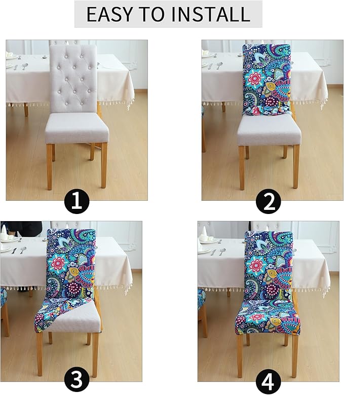 FORCHEER 4 Chair and Bench Covers for Dining Chairs Waterproof Boho Dining Room 4 Piece Kitchen Chair Slipcovers with Bench Seat Cover Set Washable