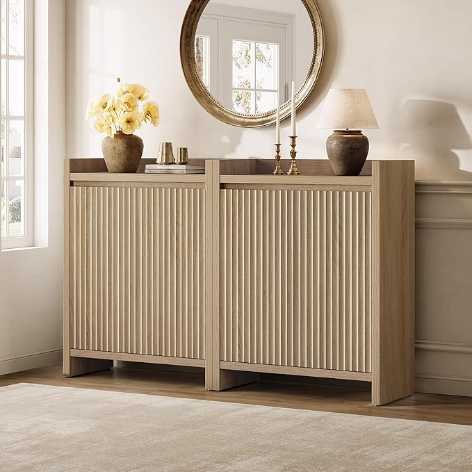 SICOTAS Shoe Cabinet - Fluted Shoe Storage for Entryway, 48-Pair Organizer with Doors & Adjustable Shelves, 2 Pieces Large Rack for Hallway, Living Room
