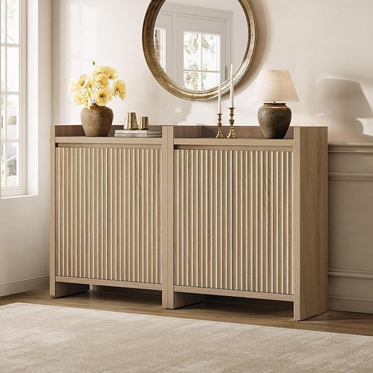 SICOTAS Shoe Cabinet - Fluted Shoe Storage for Entryway, 48-Pair Organizer with Doors & Adjustable Shelves, 2 Pieces Large Rack for Hallway, Living Room