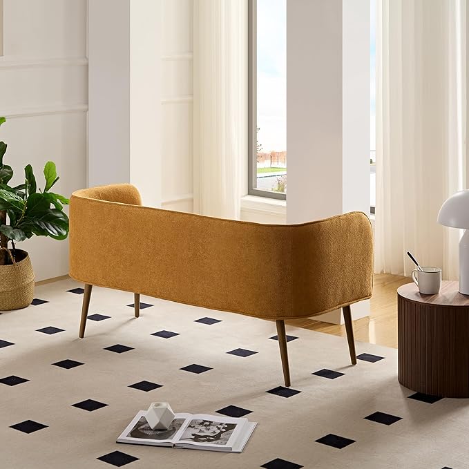 Bedroom Bench with Low Back,Inside Metal Frame, Extra Seat for Living Room,Entryway or Dinning Bench (Yellow) …
