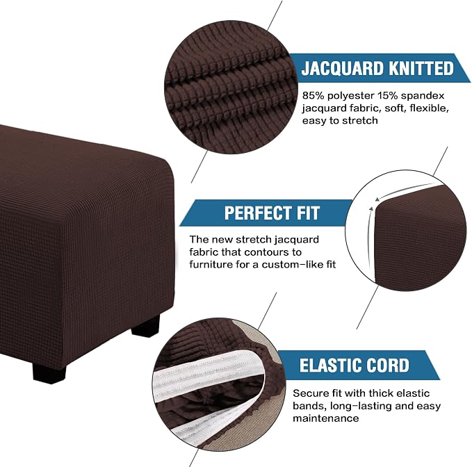 H.VERSAILTEX Ottoman Cover Slipcover Rectangle Fit Length 29'-34' Footrest Sofa Slipcovers Stool Cover Footstool Protector Covers Feature Stretch Thick Soft Jacquard Fabric Washable - Chocolate
