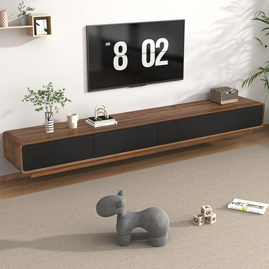chartustriable 94.5" Minimalist Floating TV Stand for TVs up to 100 Inches, Modern Wall Mounted Media Console with 2 Drawers, Entertainment Center for Living Room, Walnut and Black