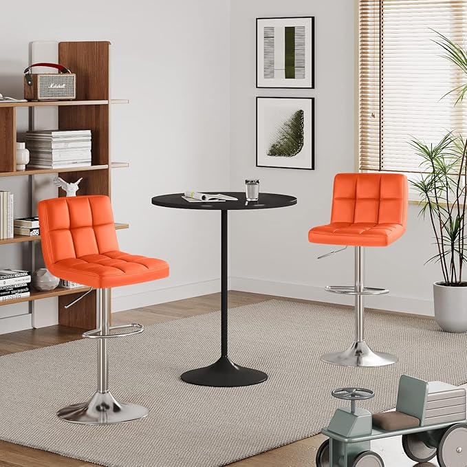 Furmax Bar Stools Modern Pu Leather Swivel Adjustable Hydraulic Bar Stool Square Counter Height Stool Set of 2 (Orange)