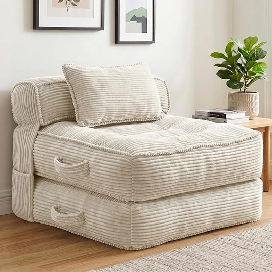 Folding Sofa Bed, Convertible Sleeper Chair with Pillow Foldable Mattress with Back Support, Portable Fold Out Chair Bed Comfy Floor Couch Lounge for Living Room Bedroom Apartment Single