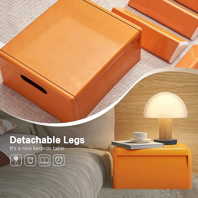 Nightstand Bedside Table with Storage Space, Multifunctional Colorful Plastic End Table Small Side Table for Bedroom, Dorm and Small Spaces, Easy Assembly(11.8" D x 15" W x 15.7" H, Orange)