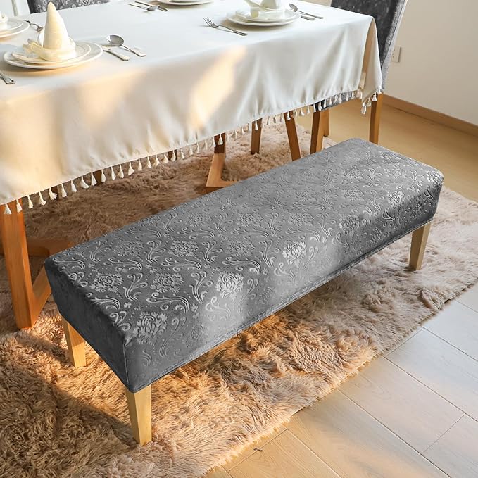 FORCHEER Kitchen Chair seat Cover Set 4 and Bench Cover Set Velvet Flower Pattern Anti-Dust Removable Seat Protector for Dining Room- 4 PCS Chair Cover+1 PC Bench Cover(Dark Grey)