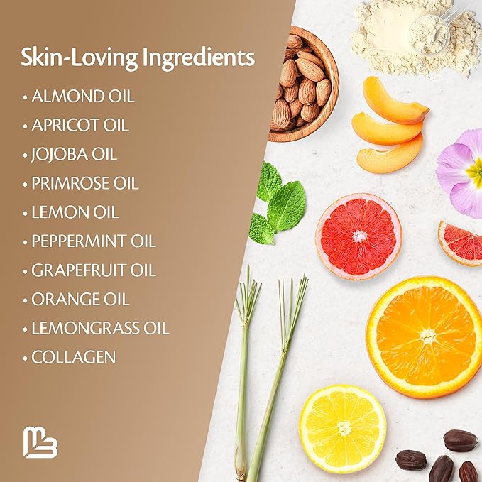 Brown Sugar Scrub Face Foot & Body Exfoliator Infused with Collagen and Stem Cell Exfoliating Salt Body Scrub for Toning Skin Cellulite Skin Care, 12oz by M3