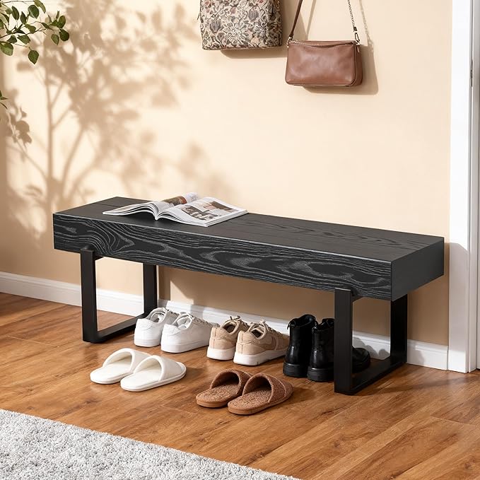 Merax 59" Wooden Dining Bench, Farmhouse Indoor Kitchen Table Benches, Bed Bench, Industrial Shoe Bench, Entryway Benches, Black