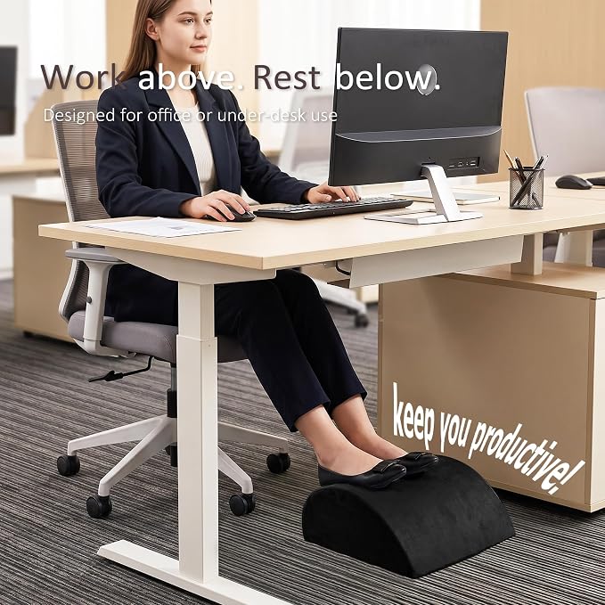 Foot Rest Under Desk, Non-Slip Footrest with 3 Adjustable Heights for Under Desk at Work, Ergonomic Desk Foot Stool with Washable Cover for Leg Rest, Desk, Home, Office, Chair (Black)