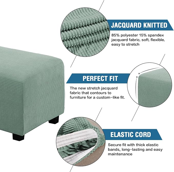H.VERSAILTEX Ottoman Cover Slipcover Rectangle Fit Length 29"-34" Footrest Sofa Slipcovers Stool Cover Footstool Protector Covers Feature Stretch Thick Soft Jacquard Fabric Removable Washable - Sage