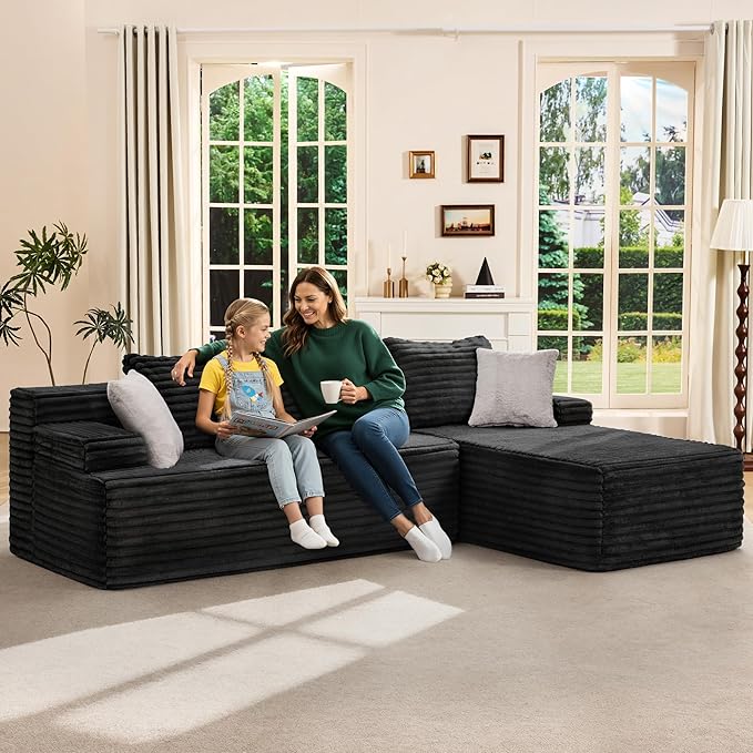 Hobestluk Modular Sectional Sofa Boneless Couch L-Shape Couch 3 Seat Modular Couch Memory Foam Sectional Couches for Living Room Furniture, Cloud Couch with Chaise Lounge (96" Right Facing Chaise)