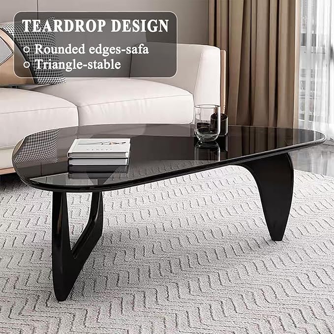 Modern Glass Coffee Table, Mid Century Coffee Table, Small Coffee Table for Living Room,Suitable for Bedroom Living Room Reception Office Tables (Black/Grey, Small)