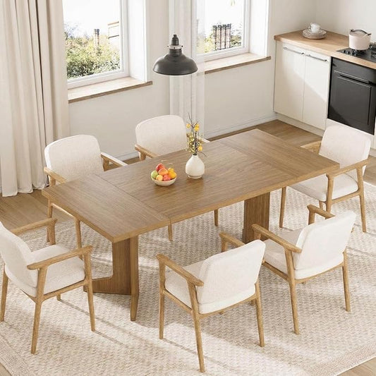 Garvee 71" Large Dining Table for 6 to 8 People, Modern Dinner Table with Unique Wooden Legs, Rectangle Dining Table for Kitchen, Dining Room & Living Room, Oak