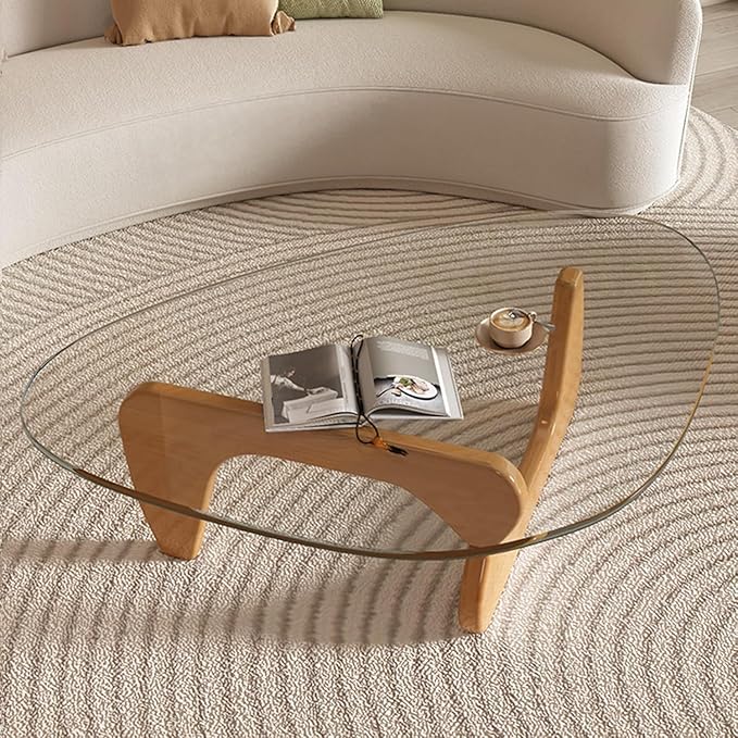Glass Coffee Table, Mid Century Modern Coffee Table, Coffee Table for Living Room Center Table Suitable for Bedroom Living Room Reception Office Tables (Wood/Transparent, Large)