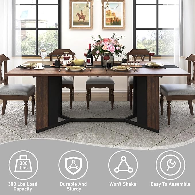 Hlivelood 70Inch Large Dining Table for 4 6 People,Wooden Rectangular Kitchen Table W/Waterproof Tabletop,Large Rectangle Furniture W/Adjustable Legs,Brown Dinner Table for Kitchen Dining Room(71IN)