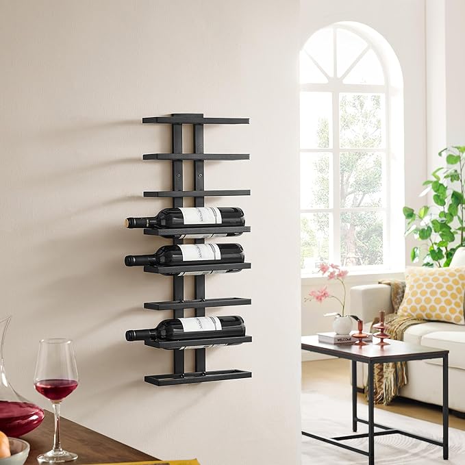 Hoctieon 2-Set 8 Tier Wall Mount Wine Rack (16 Tiers), Wall Racks for Wine Bottles Display and Storage, Hanging Bottle Organizer for Living Room, Dining Room, Wine Cellar, Bar, Black
