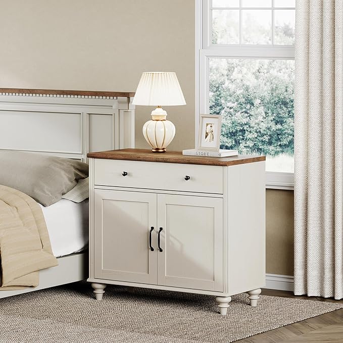 WAMPAT 34’‘ White Buffet Cabinet with Doors and Drawer, Wood Kitchen Storage Cabinet Modern Farmhouse Coffee Bar Table Sideboard Credenza for Dining Room
