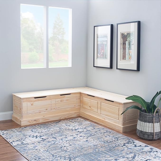 Linon Harris Unfinished Wood Backless Nook with Interior Storage