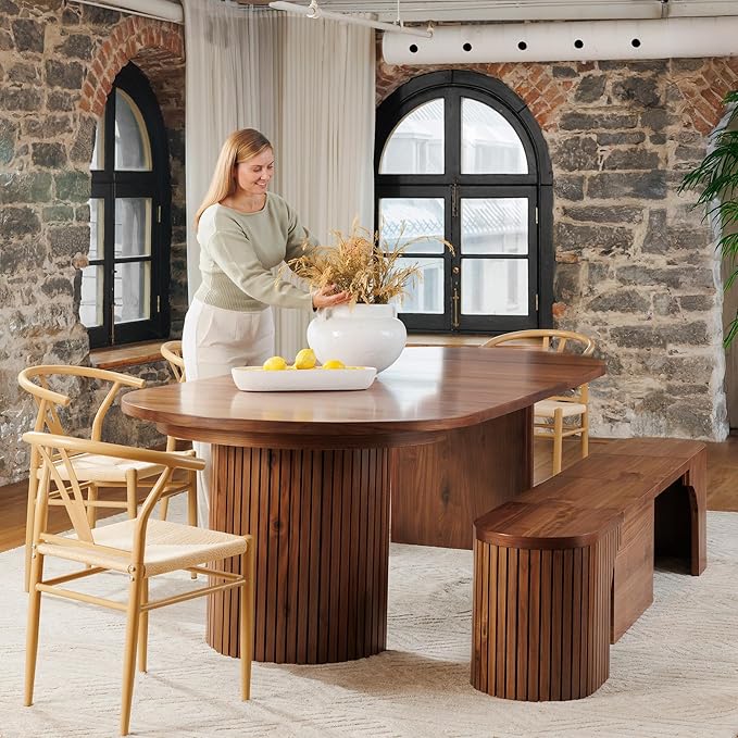 Transformer Table - Solid Wood Extendable Round Dining Table Set, Extendable Round Dining Set, Elegant and Functional Design, Perfect for Dining Room or Kitchen, Royal Brown (Table + Bench)