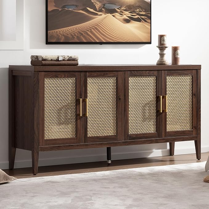 SICOTAS TV Stands for Living Room-Entertainment Center with Storage for Bedroom-Mid Century Modern Television Stands with 4 Doors 59" Media Console TV Cabinet Credenza for 45 50 55 60 65 Inch TVs