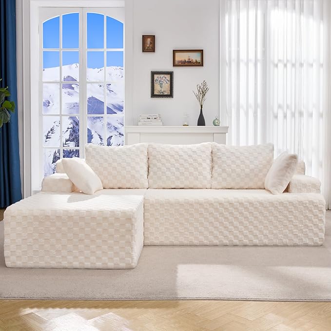 Hobestluk Modular Sectional Sofa Boneless Couch L-Shape Couch 3 Seat Modular Couch Memory Foam Sectional Couches for Living Room Furniture, Cloud Couch with Chaise Lounge (96" Left Facing Chaise)