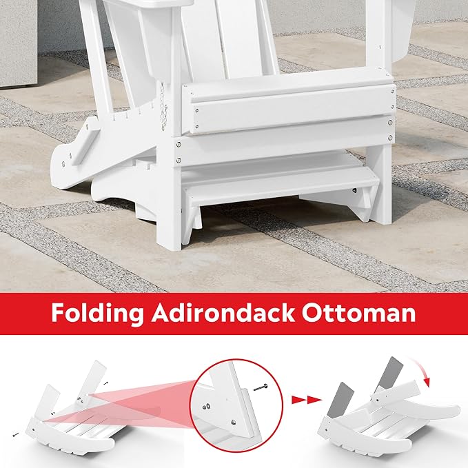Costaelm Adirondack Chair Footrest Foldable Ottoman, Folding Ottoman Outdoor Foot Rest for Patio Waterproof, Adirondack Ottoman Outdoor, White