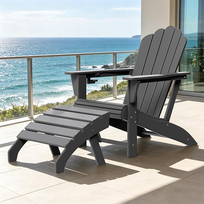 Costaelm Adirondack Chair Footrest, Patio Footstool, Ottoman Outdoor Foot Rest for Patio Waterproof, Adirondack Ottoman Patio Footstool, Gray