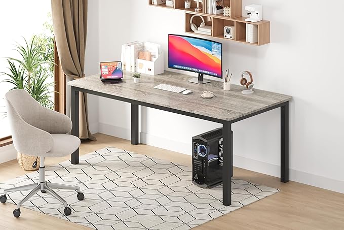 GarveeHome 78.7 in Industrial Dining Table for 6, Wooden Long Dinner Table with Mortise Tenon Design, Kitchen Table with Sturdy Metal Legs, for Dining Room Home Office Living Room, Grey