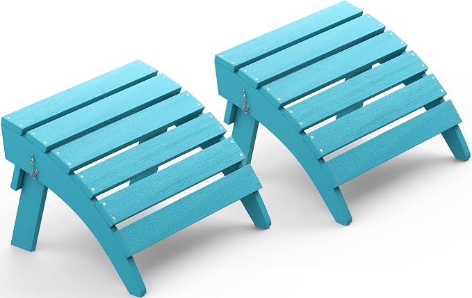 SERWALL Folding Adirondack Chair Footrest Set of 2, Adirondack Ottomans Footstools Without Assembly, Light Blue