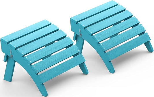 SERWALL Folding Adirondack Chair Footrest Set of 2, Adirondack Ottomans Footstools Without Assembly, Light Blue