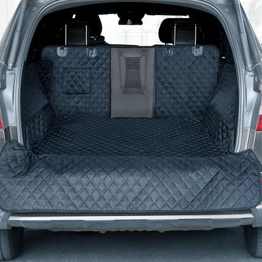 PETICON SUV Cargo Liner for Dogs, Waterproof Trunk Cover for SUVs with Mesh Window, Bumper Flap Protector, Scratchproof Durable 600D Oxford Fabric, Non-Slip, Machine Washable