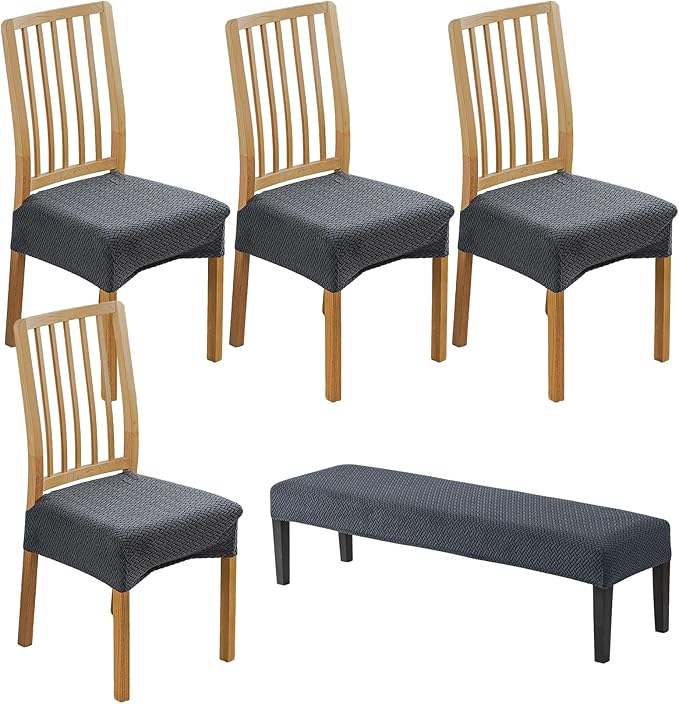 CRFATOP Jacquard Dining Room Chairs Seat Covers Set of 4 with Soft Bench Chair Cover Stretch Kitchen Chair Slipcover Washable Seat Cushion Slipcover Protector for Hotel Ceremony Banquet Wedding,B21