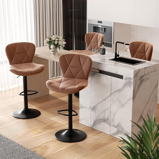 Nalupatio Modern Bar Stools Set of 4, Faux Leather Upholstered Swivel Bar Stools, Adjustable Counter Height Bar Chairs with Back for Kitchen Island, Rust