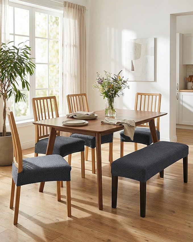 CRFATOP Jacquard Dining Room Chairs Seat Covers Set of 4 with Soft Bench Chair Cover Stretch Kitchen Chair Slipcover Washable Seat Cushion Slipcover Protector for Hotel Ceremony Banquet Wedding,B21