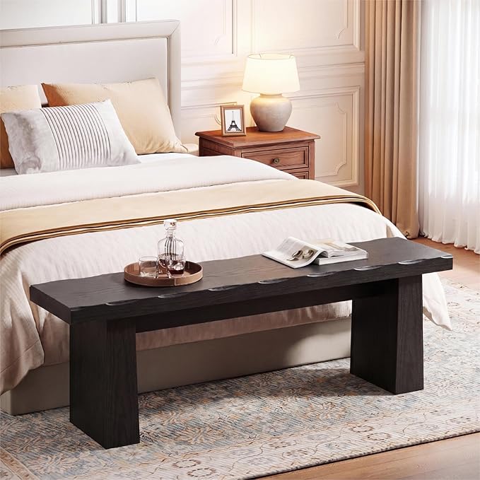 Tribesigns 47-Inch Entryway Bench, Farmhouse Shoe Bench with Sturdy Frame, End of Bed Stool for Bedroom, Living Room, Dining Room, Easy Assembly (Black)