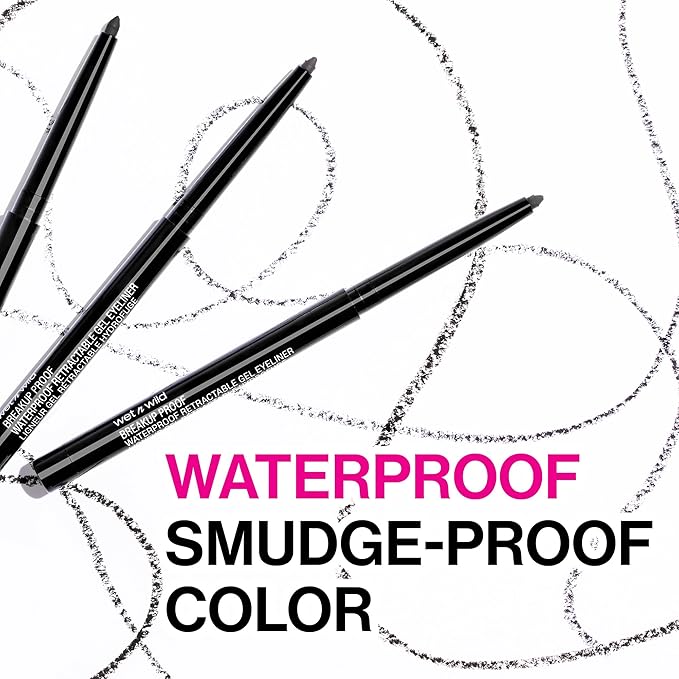 wet n wild Mega Last Breakup Proof Waterproof Retractable Gel Eyeliner - Ultra Pigmented 16-Hour Long Wear, Smudge Proof Satin Finish Formula, Cruelty-Free & Vegan - Intense Black